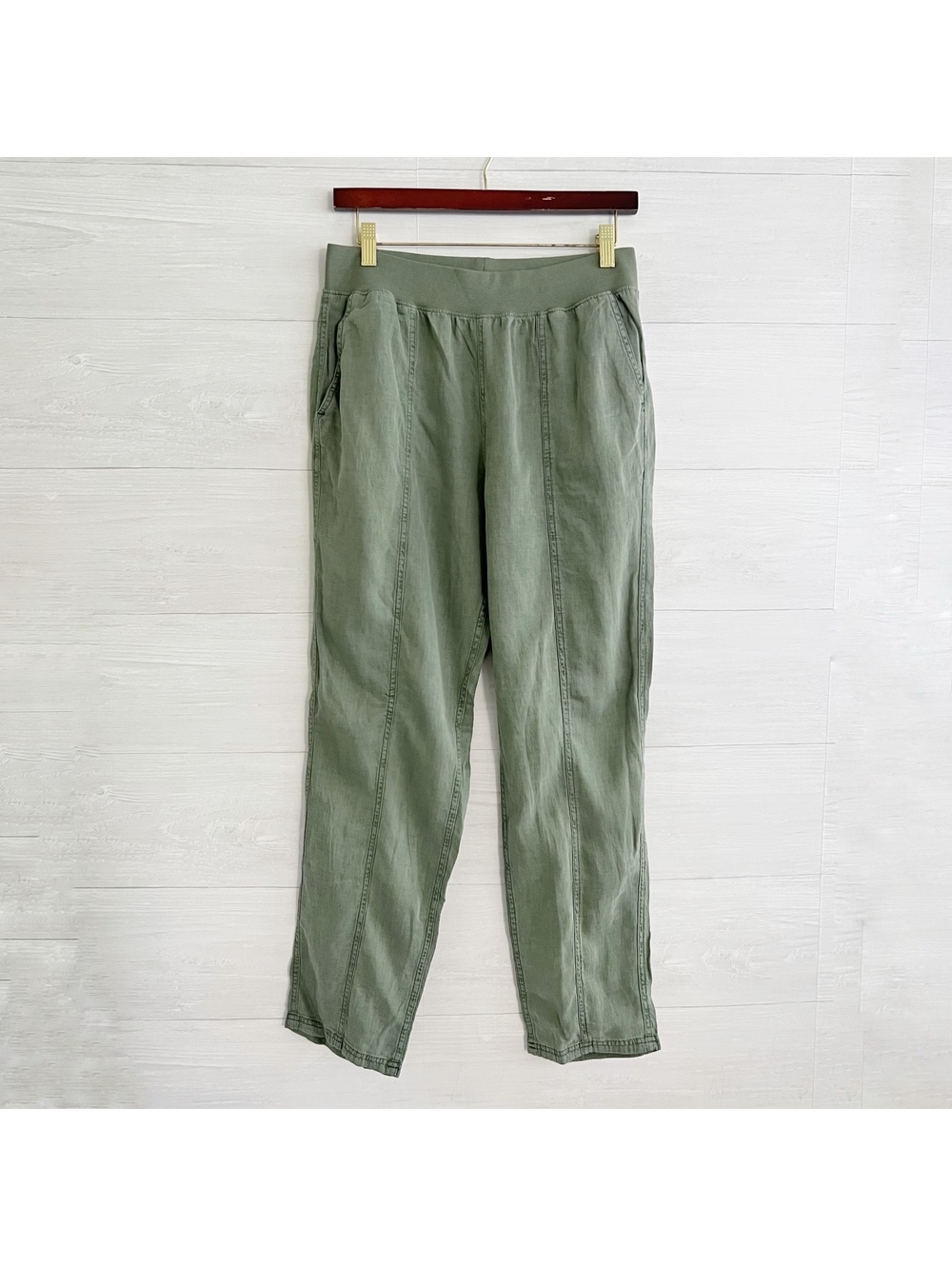 NWT Faherty Arlie Day Taper Pants Women XS Sea Spray Green Linen Blend